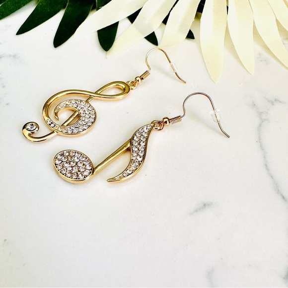 2/$30🌵 Music Bass Treble Clef Sparkle Gold Tone Earrings Dangle Jewelry Gift - Picture 5 of 7